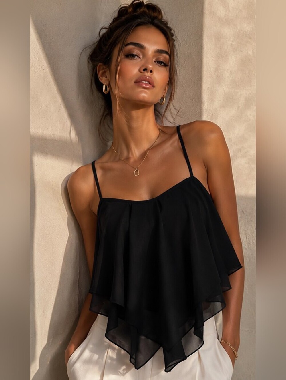 Women's Black Layered Spaghetti Strap Top
